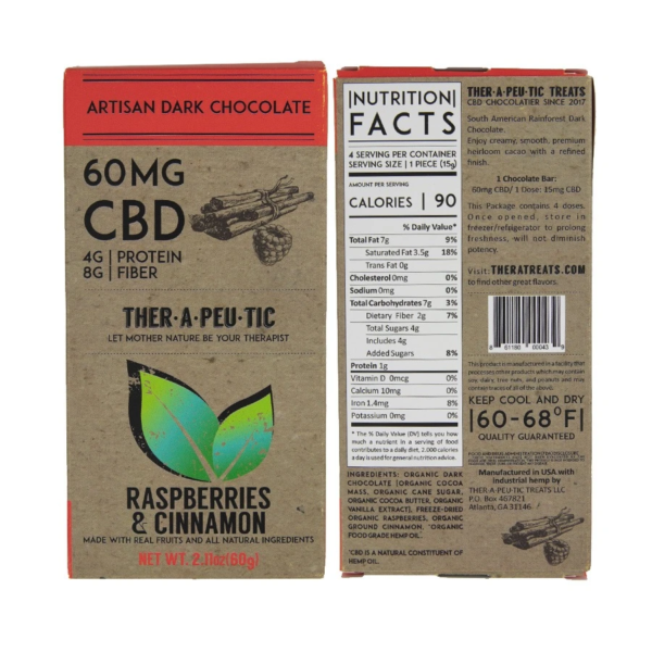 Therapeutic Treats Raspberries & Cinnamon CBD Chocolate 60mg Bar - Image 3